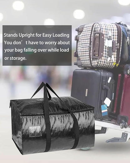 1 Pcs Extra Large Moving Bags YQBOOM Foldable Heavy Duty Storage Bag Strong Handles and Zippers Organizer Bag Storage Tote for Space Saving, House-Moving, Traveling  Black