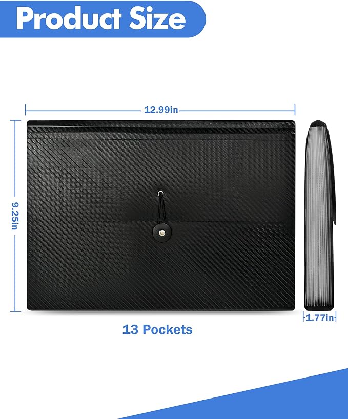 Expanding File Folder with Tabs, 13 Pockets File Organizer Accordion File Holder ?with Elastic Buckles Closure, A4 Paper Document Organizer for Home School Office