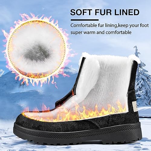 HARENCE Winter Snow Boots for Women: Warm Fur Lined Ankle Booties Lace Up Slip on Outdoor Walking Womens Boots