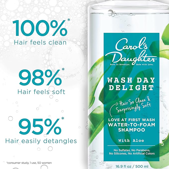 Carols Daughter Wash Day Delight Love at First To Foam Sulfate Free Shampoo with Aloe and Micellar Water, Paraben and Silicone Free, Micellar Shampoo for Kinky, Curly Hair, 16.9 fl oz