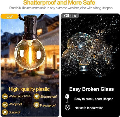 Outdoor String Lights 150ft, G40 Led Patio Lights with 75pcs Plastics Bulbs,Shatterproof Waterproof Connectable Hanging Globe Lights for Porch Cafe Bistro Backyard Gazebo Balcony Party
