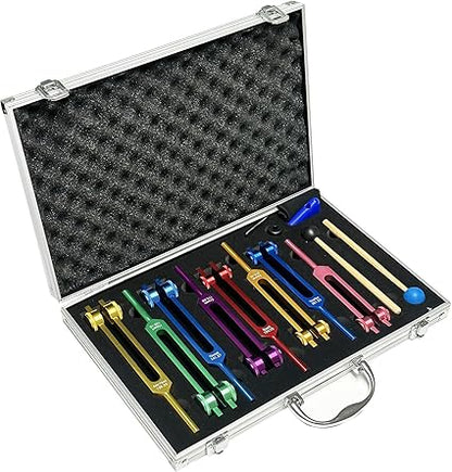TENFLY Tuning Forks Set for Healing, 7 TENFLY 1 Soul Purpose Weighted Tuning Forks with Exquisite Aluminum Gift Box, Multicolor, (126.22 Hz, 136.1 Hz, 141.27 Hz, 172.06 Hz etc.)