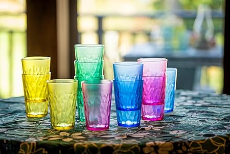 Made in Japan, 11oz Tumbler, Glasses, Cups - Set of 4 - Break-resistant Material - Non Slip - Dishwasher Safe - Made of High Grade Plastic - Gift (Green)