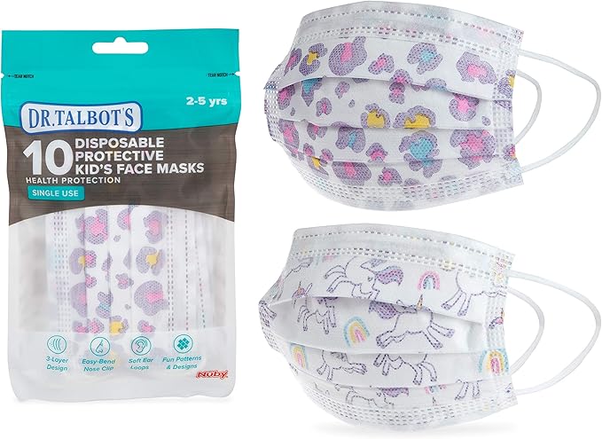 Dr. Talbot's Disposable Kid's Face Mask for Personal Health, Girl 2-5 Years, Prints May Vary, 10 Count