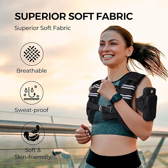 PACEARTH Weighted Vest,4lb6lb10lb12lb16lb20lb25lb30lb Weight Vest with Reflective Stripe, Body Weight Vests Adjustable for Men, Women Workout, Strength Training, Running, Walking, Jogging