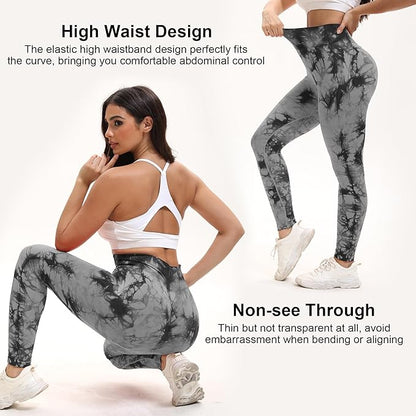 Tie Dye High Waisted Seamless Women's Yoga Leggings Soft Tummy Control Workout Leggings for Gym Athletic