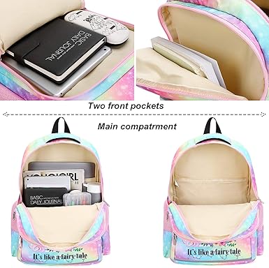 BTOOP Girls Backpack Kids Boys Elementary Bookbag Girly School Bag with Insulated Lunch Tote and Pencil Pouch