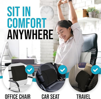 FORTEM Lumbar Support Cushion, Back Support for Office Chair and Car Seat, Back Rest for Gaming Chair, Memory Foam Pillow, Desk Chair Cushion, Breathable & Washable Cover, Adjustable Straps