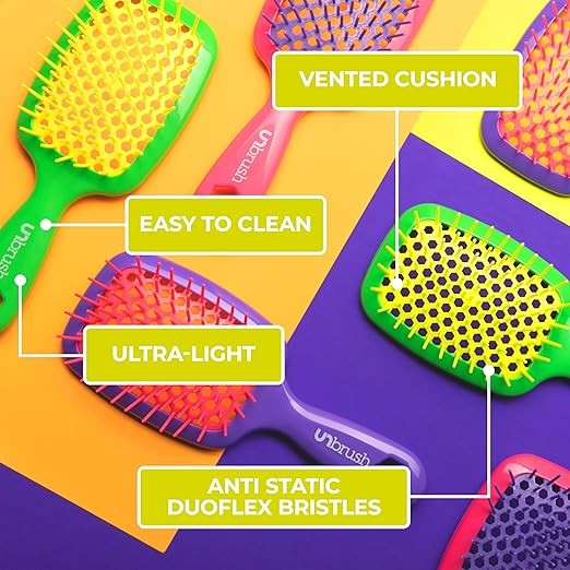 FHI Heat UNbrush Detangling Brush for Pain-Free Brushing on All Wet or Dry Hair Types  Durable DuoFlex Anti-Static Bristles, Lightweight Handle, Vented Hair Brush
