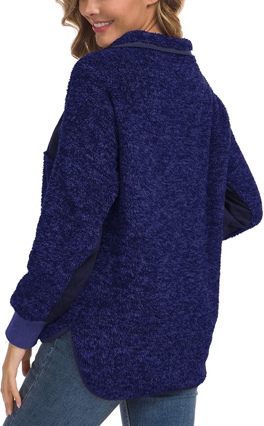 VIISHOW Women's Long Sleeves Quilt Coat Turtleneck Oblique Button Neck Fleece Pullover Coat Sweatshirts Outwear with Pocket