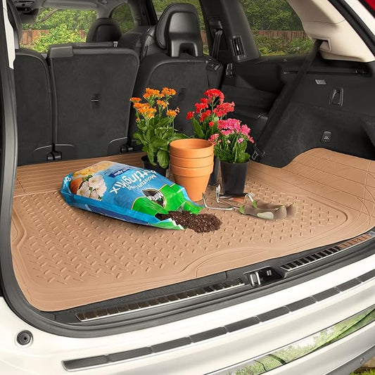 BDK Heavy Duty Rubber Cargo Mat Liner - All-Weather Trunk Protection, Trim-to-Fit Design for Cars, SUVs, Vans  Trucks - Non-Slip, Waterproof, Durable Cargo Floor Liner - 46" x 56.75" x 0.25" - Beige
