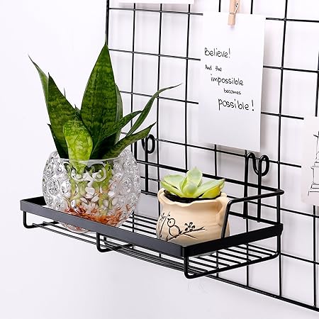 Kaforise Hanging Basket for Wire Wall Grid Panel, Multi-Function Wall Storage and Display Basket, Small Size, Black Painted