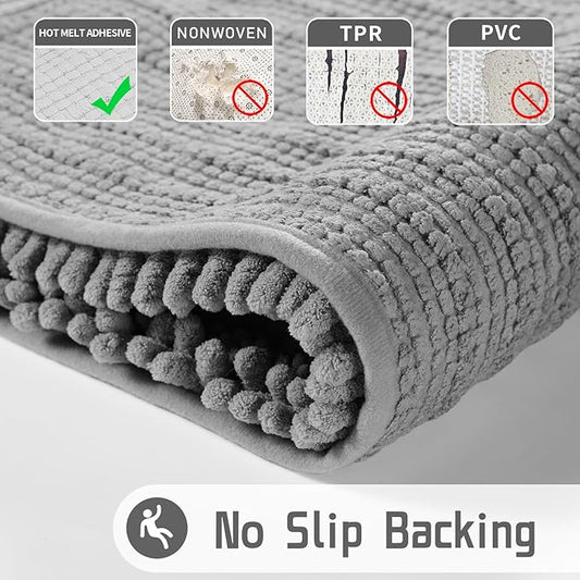 Yimobra Bathroom Rugs Non Slip Washable 24x17 Inch - Ultra Soft Absorbent Chenille Bath Mat, Quick Dry Shaggy Floor Carpet for Tub Shower, Gray Home Decor Accessories