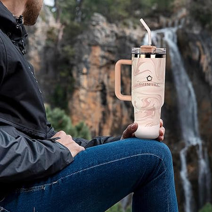 Tumbler 40oz Insulated Stainless Steel Light Blue I Silicone Boot Sleeve I Silicone Straw I Stainless Steel Straw I Cleaning Brush