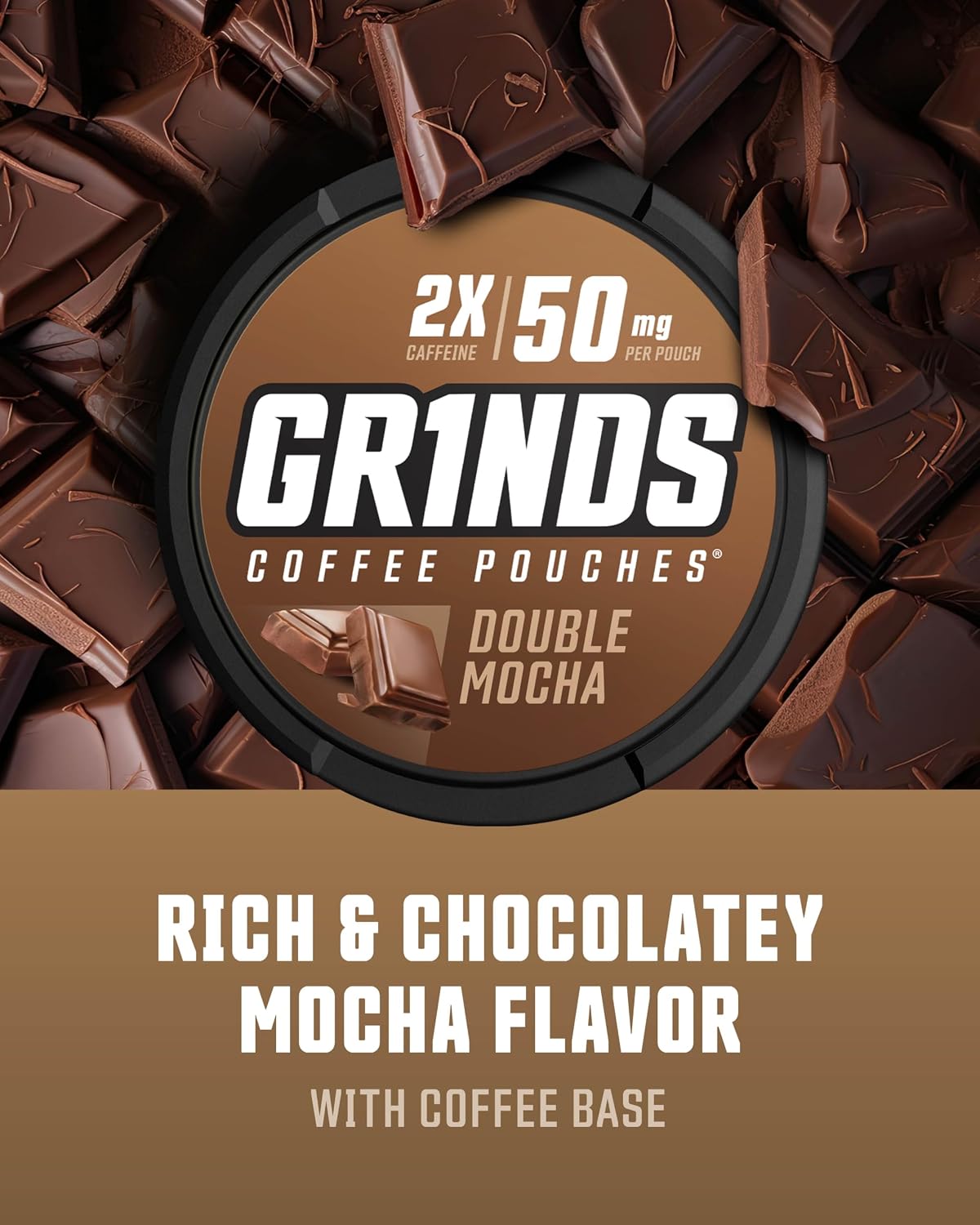 Grinds Coffee Pouches | Double Mocha Flavor | 3 Cans | Brew-Free Coffee Alternative | 18 Pouches Per Can