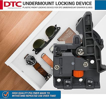 Pair of DTC Undermount Drawer Slide Plastic Front Locking Device, Grey with Screws Included