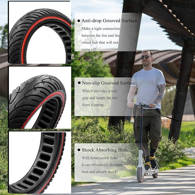 8 12 Scooter Solid Tires, 8.5 Solid Tire for Electric Scooter, 8.5 Inch Electric Scooter Replacement Wheels Honeycomb Solid Tire, 5075-6.1 Non-pneumatic Tires (Red_1PC_01)