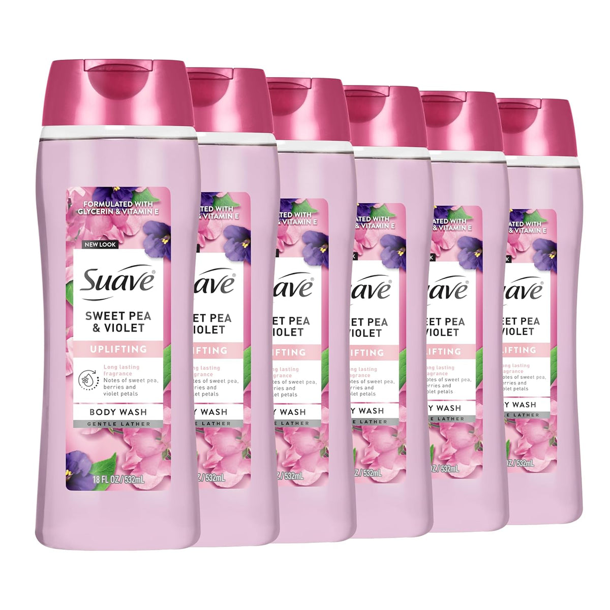 Suave Moisturizing Body Wash, with Sweet Pea Violet and Vitamin E Extract, No Parabens, No Phtahaltes, 18 Fl Oz (Pack of 2)
