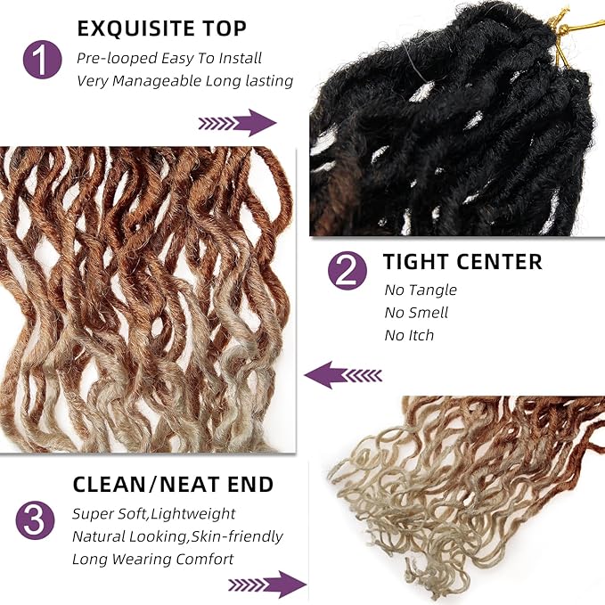 New Goddess Locs Crochet Hair,18" Faux Locs Crochet Hair Hippie Locs Synthetic Extension Ombre Crochet Locs Boho Style Crochet Braids (2 Packs 1B30613, 18")