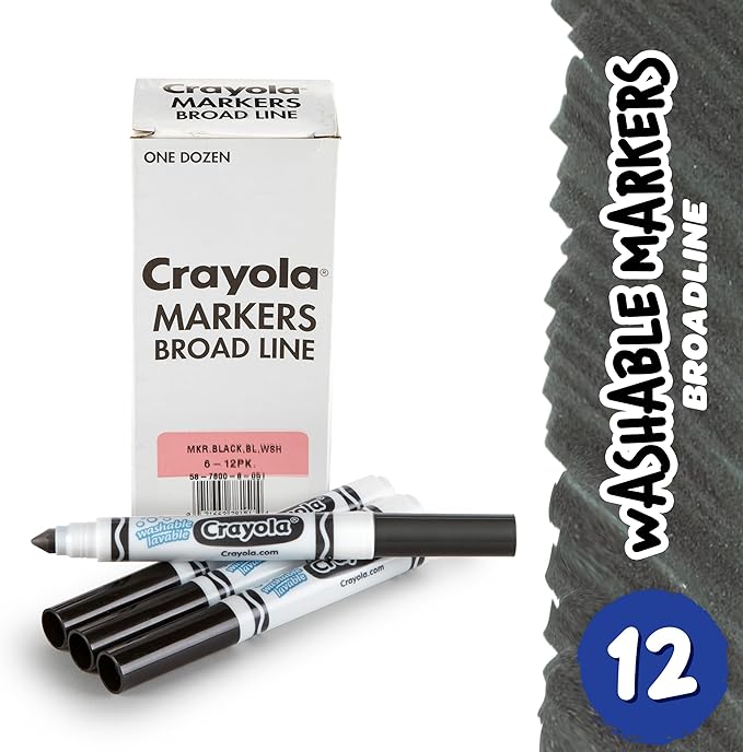 Crayola Washable Markers - Black (12ct), Kids Broad Line Markers, Bulk Markers for Classrooms  Teachers