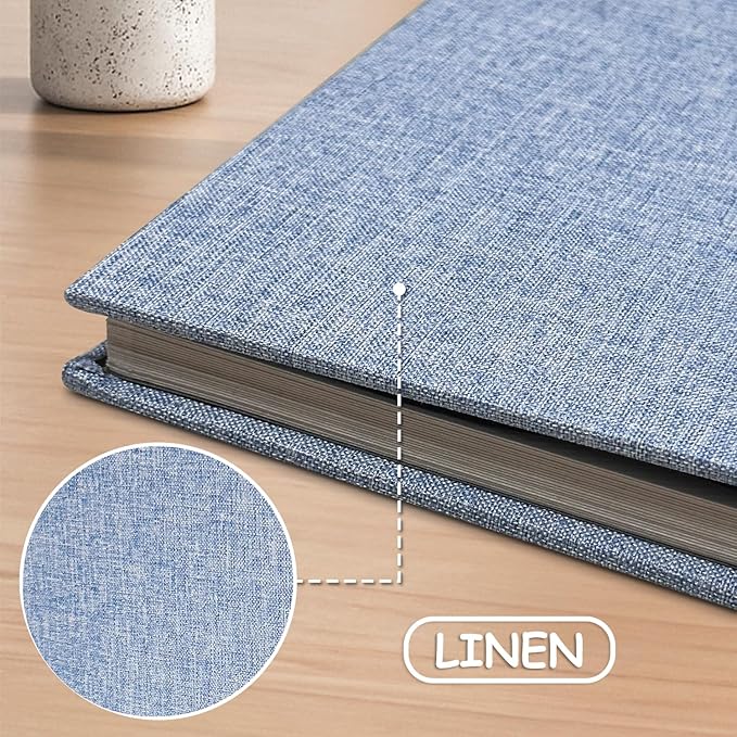 Large Photo Album Self Adhesive Scrapbook Album for 4Ã—6 5Ã—7 8Ã—10 Pictures DIY Magnetic Linen Cover Album 40 Pages for Family Wedding Gifts with Metal Pen and Plastic Board