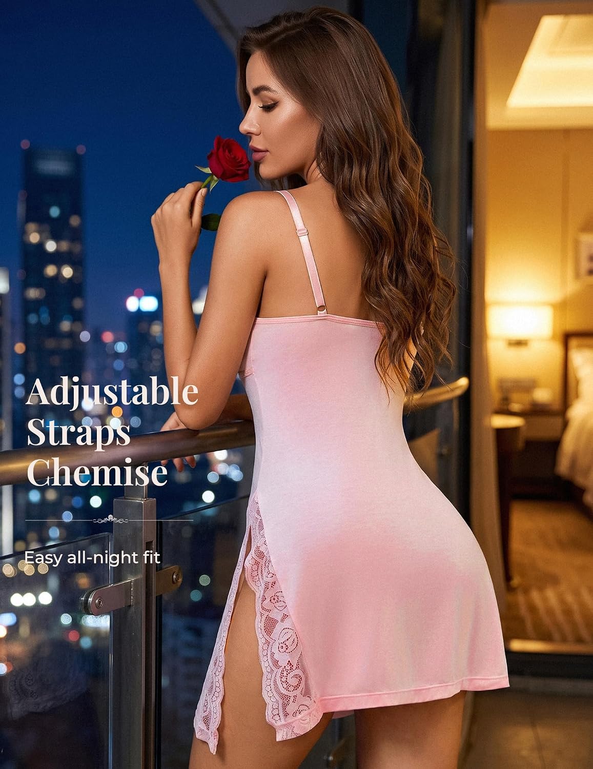 Girece Lingerie for Women Sexy Nightgown Lace Trim Sleep Dress with Side Slit Night Gowns Soft Loungewear Sleepwear.