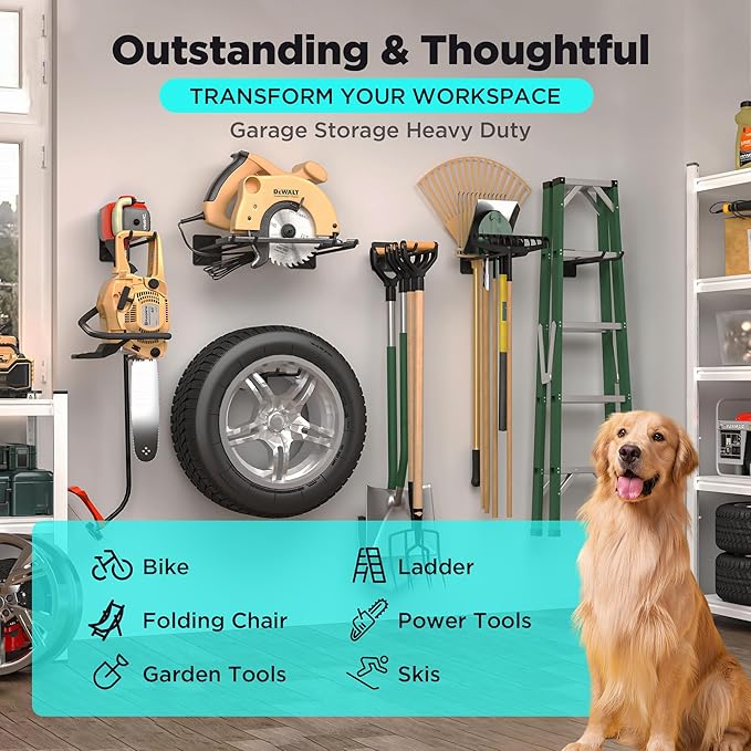 NACIAL 6 Pack Garage Storage System Hooks, Heavy Duty Wall Mount Tool Organizer, Chair Hanger Garage Storage Utility Hooks for Car Tires, Ladders, Chairs, Strollers, Power Tools, Garden Tools - 6 PACK