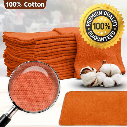 Nabob Wipers Auto Mechanic Shop Towels 100 Pack Bulk Rags 100 Cotton Commercial Grade Shop Rags Size 14"x14" (100 Pack, Orange)