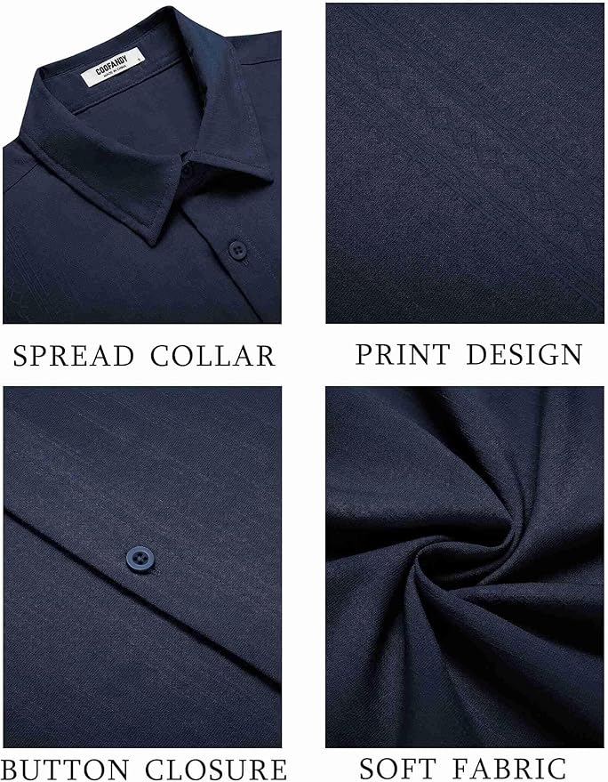 COOFANDY Men's Cuban Guayabera Shirt Short Sleeve Button Down Shirts Casual Summer Beach Shirts