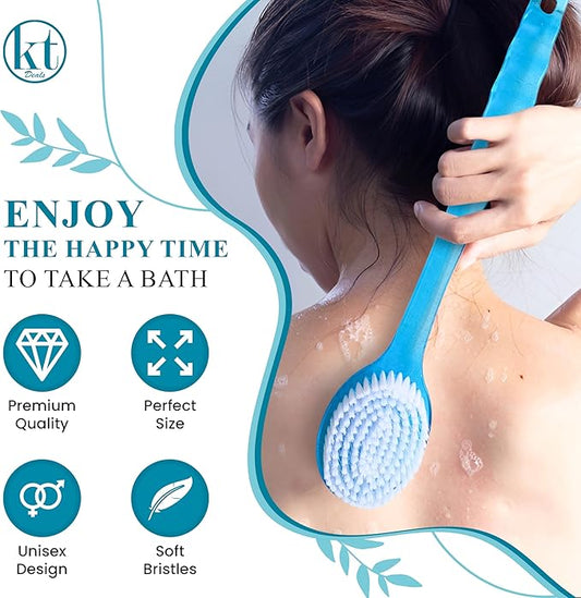 Bath Body Brush Long Handle Back Shower Brush Exfoliating Back, Body, and Feet Scrubber Soft Nylon Bristles (Blue)