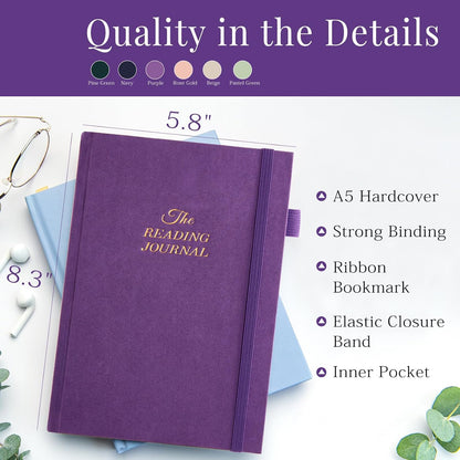 JUBTIC Reading Journal - Book Journal Reading Log for Review and Track Your Reading Progress - Gift Book Accessories for Book Lovers and Voracious Readers - 75 Books?A5 Size (Purple)