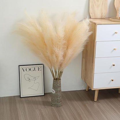 Champagne Faux Pampas Grass - 45-Inch Set of 8 | Boho Home Decor | Tall Artificial Pompas Floral Soft and Fluffy | Perfect for Wedding Centerpieces, Farmhouse and Baby Shower Decorations