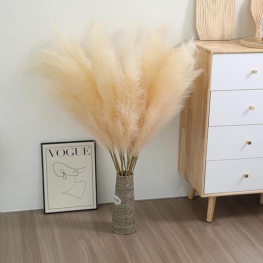 Champagne Faux Pampas Grass - 45-Inch Set of 8 | Boho Home Decor | Tall Artificial Pompas Floral Soft and Fluffy | Perfect for Wedding Centerpieces, Farmhouse and Baby Shower Decorations