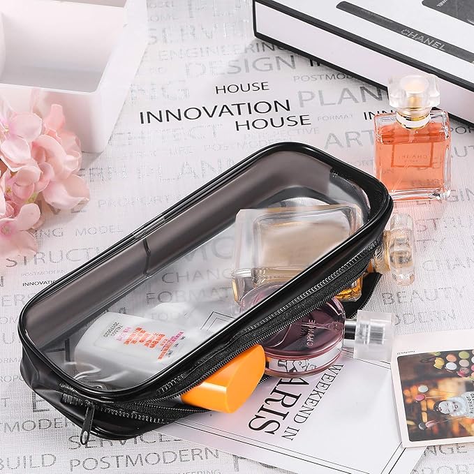 4 Pieces Clear PVC Bags Big Capacity Zipper Pencil Pouch Case Travel Luggage Makeup Cosmetic Bag(Black)