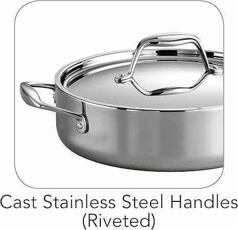 Tramontina Tri-Ply Clad Stainless Steel 6-Quart Braiser Pan with Lid, Induction-Ready, Dishwasher-Safe, NSF-Certified, Made in Brazil