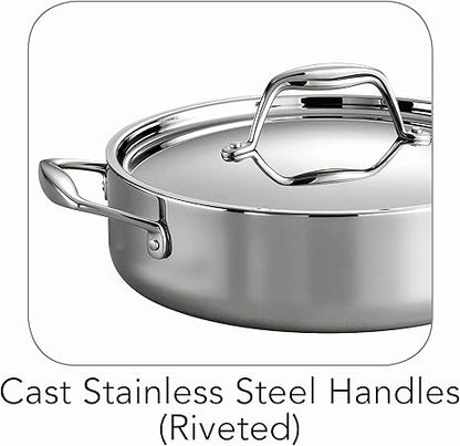 Tramontina Tri-Ply Clad Stainless Steel 6-Quart Braiser Pan with Lid, Induction-Ready, Dishwasher-Safe, NSF-Certified, Made in Brazil
