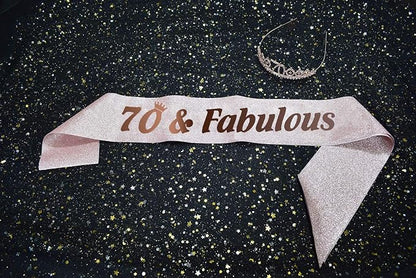 70th Pink Birthday Tiara and Sash Happy 70th Birthday Party Supplies 70th Pink Birthday Glitter Satin Sash and Crystal Tiara Princess Birthday Crown for Girls 70th Birthday Party Decorations