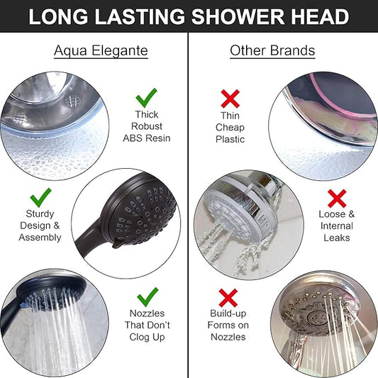 Aqua Elegante 6 Function Luxury Handheld Shower Head - Adjustable Pressure Rainfall Spray With Removable Nozzle, Oil-Rubbed Bronze