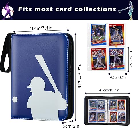 Baseball Card Binder, Trading Card Binder with Sleeves, Sports Card Binder Collectible Trading Card Albums Fits Cards with 50 Removable Sleeves (Blue, 400 Pockets)