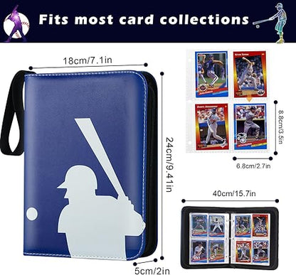 Baseball Card Binder, Trading Card Binder with Sleeves, Sports Card Binder Collectible Trading Card Albums Fits Cards with 50 Removable Sleeves (Blue, 400 Pockets)
