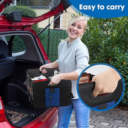 Large Car Trunk Organizer - Durable Oxford Cloth Car Storage Box with Flexible Dividers, Mesh Pockets  Foldable Design for SUVs, Cars  Groceries