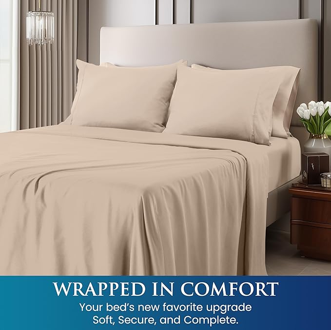 Utopia Bedding Queen Sheet - Brushed Microfiber - Soft Bed Sheet for Queen Size Bed - Includes 1 Fitted Sheet Only- Deep Pocket (Beige/Light Brown))