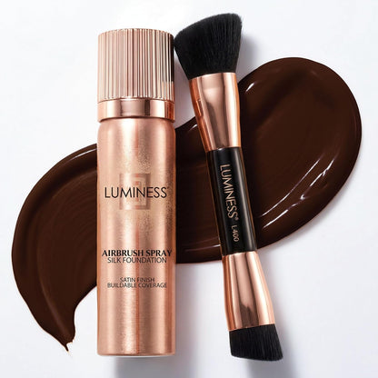 LUMINESS Silk Airbrush Spray Foundation 2-PC Kit - Foundation & Dual-Sided Angled Makeup Brush - Buildable Coverage, Anti-Aging Formula, Humidity Resistant, Hydrates & Moisturizes, Fair