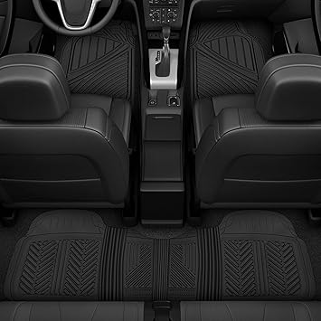 Motor Trend FlexTough Performance All Weather Rubber Car Floor Mats - 3 Piece Floor Mats Automotive Liners for Cars Truck SUV, Heavy-Duty Waterproof (Black)