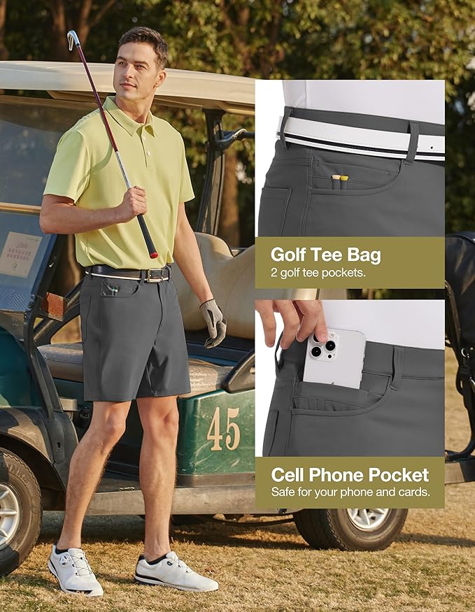 PULI Golf Shorts Men Stretch Dress Lightweight Travel Relax Fit Casual Waterproof Quick Dry Summer Shorts 7 Inch Inseam