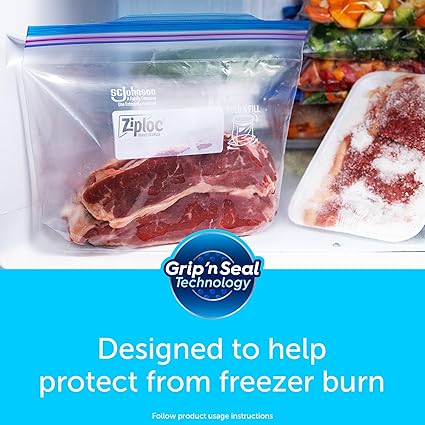 Ziploc Freezer Bags with New Grip 'n Seal Technology, Easy Open Tabs, Gallon, 60 Count