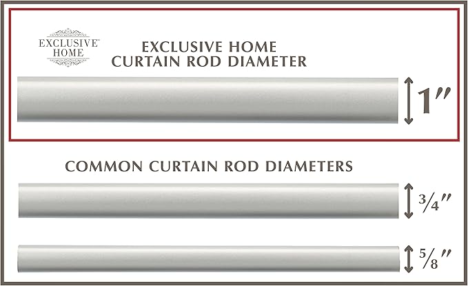 EXCLUSIVE HOME Vine 1" Curtain Rod and Coordinating Finial Set, Matte Silver, Adjustable 36"-72"