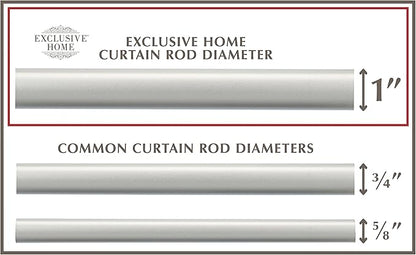 EXCLUSIVE HOME Vine 1" Curtain Rod and Coordinating Finial Set, Matte Silver, Adjustable 36"-72"