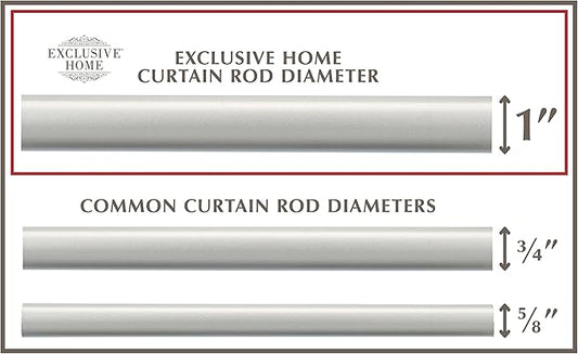 EXCLUSIVE HOME Vine 1" Curtain Rod and Coordinating Finial Set, Matte Silver, Adjustable 36"-72"
