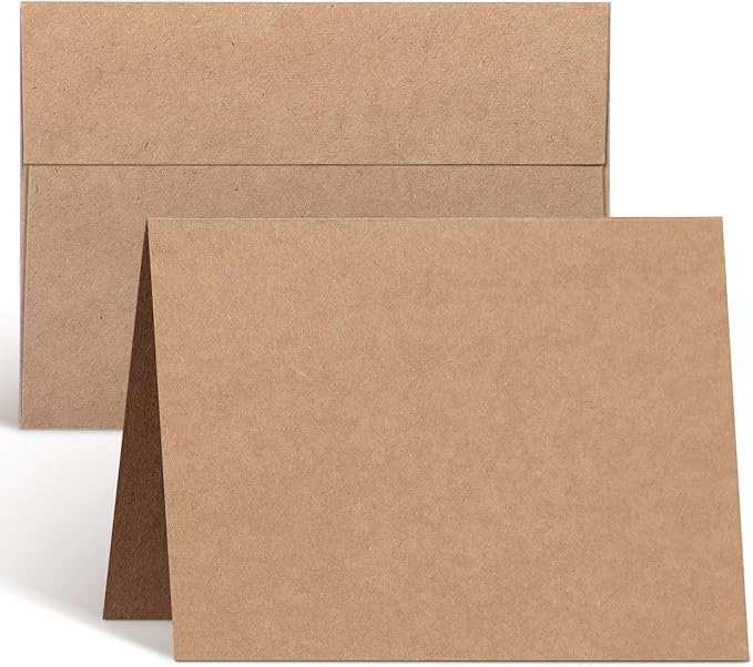 Blank Cards and Envelopes 100 Pack, Ohuhu 5 x 7 Heavyweight Kraft Paper Folded Cardstock and A7 Envelopes for DIY Greeting Cards, Wedding, Birthday, Invitations, Shower, Thank You Cards  All Occasion